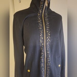 JM Collection Black Jacket with Silver Stars & Sequins Accents. Size Med